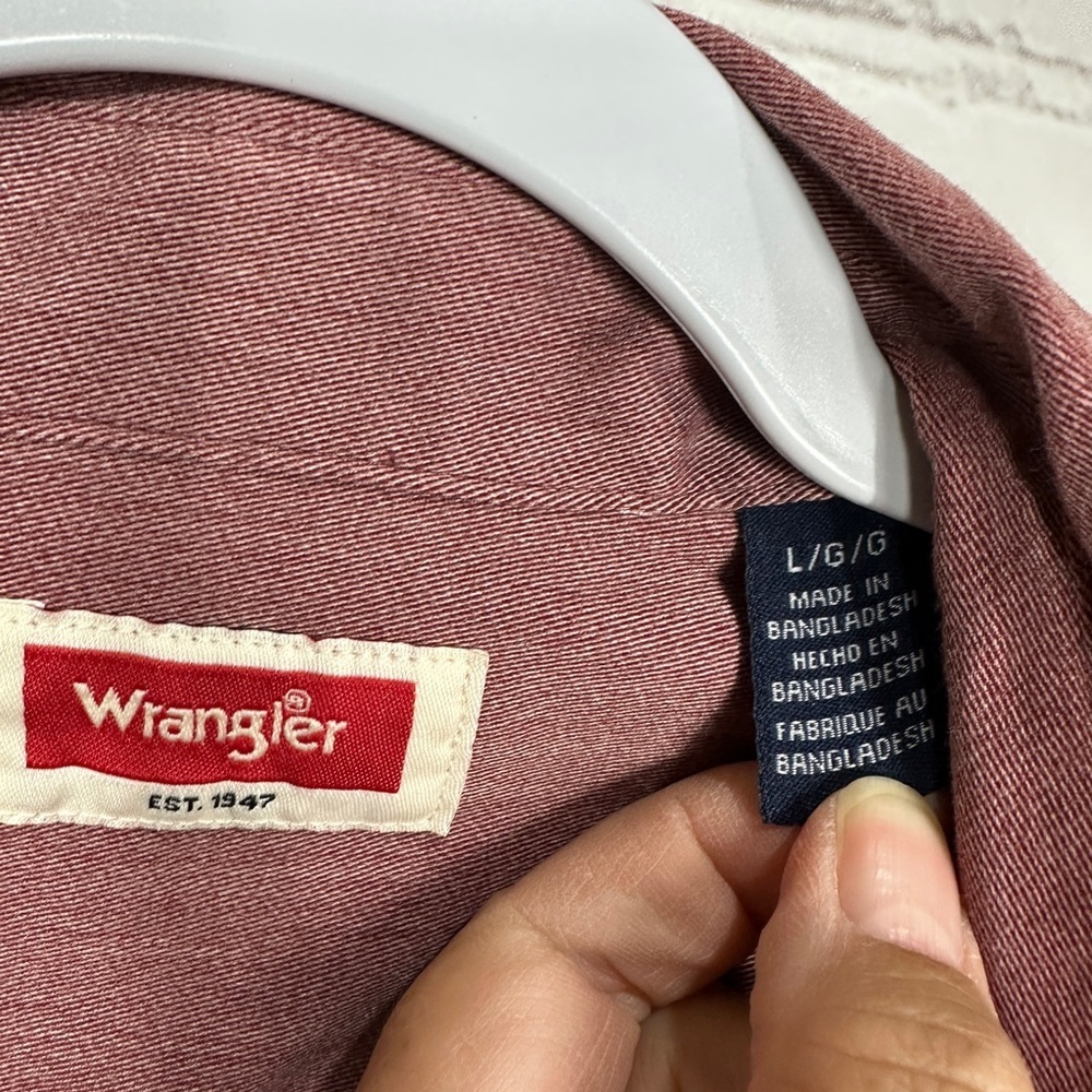 Wrangler red long sleeve button up work shirt pockets, sz‎ L - Picture 3 of 5